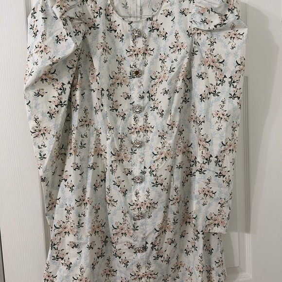 DANIELLE BERNSTEIN White and Black Puff Sleeve Mini Dress - Picture 2 of 4